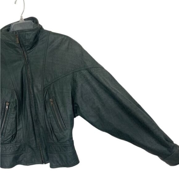 Wilsons Leather Adventure Bound Vintage 80s Army Green Moto Leather Jacket - Picture 6 of 16